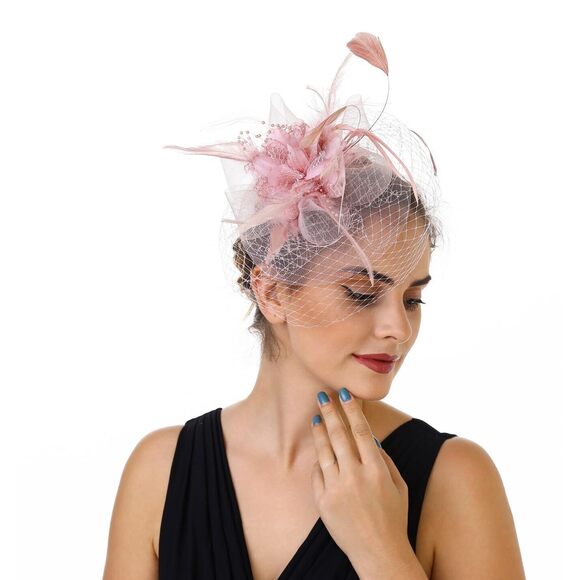5461 Fascinators Hat Flower Mesh Ribbons Feathers On A Headband And A Clip Tea main image 6